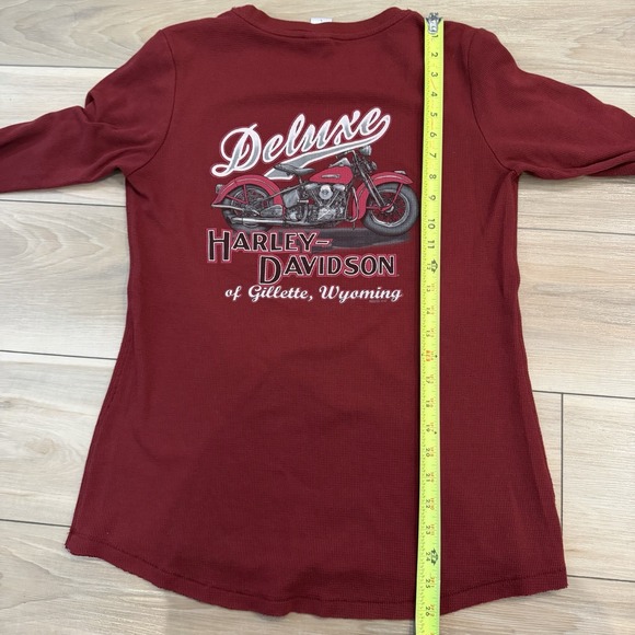 Harley-Davidson Women's Red Waffle Knit Thermal Long Sleeve Shirt - L - Picture 6 of 6